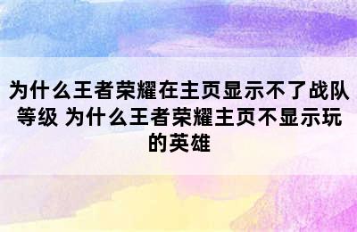 为什么王者荣耀在主页显示不了战队等级 为什么王者荣耀主页不显示玩的英雄